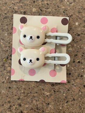 Cute White Bear Hair Clips with Pink Ear Accents